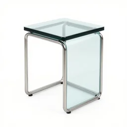 realistic rendering for stool, brutalism style stool, material is steel and glossy glass, in the white backround - h 7 6 8