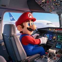 luigi from super mario in the cockpit and pilots seat of a plane flying a boeing 3 7 3 plane, realistic 4 k octane beautifully detailed render, 4 k post - processing, highly detailed, intricate complexity, epic composition, magical atmosphere, cinematic lighting, masterpiece, ultra hd
