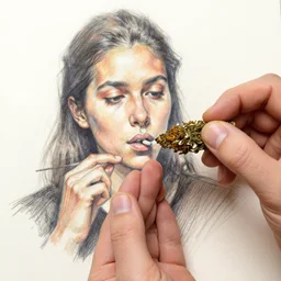 the feeling i get when i get my hands on some damiana and am able to smoke it, self - portrait, sketch, color restoration, sharpen, refined spontaneity