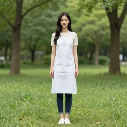 a full body portrait of a very very very beautiful young woman wearing a white apron in a park, very detailed, William-Adolphe, photo taken with Sony a7R