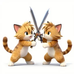 two cats fighting in the style of kingdom hearts, this image came from kingdom hearts 3, cats wielding keyblades