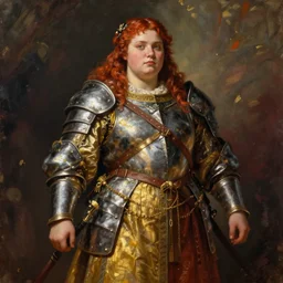 hyper realistic painting of medieval chubby beautiful warrior girl, full body, rule of thirds, conceptart, saturated colors, jean baptiste monge