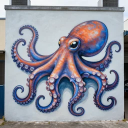 blue ring octopus as graffiti mural by lee, masterpiece, trending on artstation