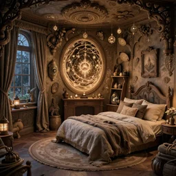 a cozy bedroom at night, intricate, highly detailed, delicate, confortable room, secret of mana, by brian froud, thomas kinkade, artemisia gentileschi