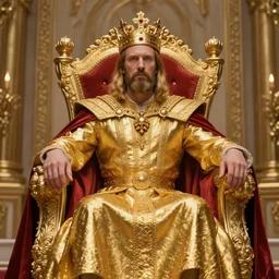 asmongold sitting on a throne with a crown as king