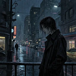 melancholy rainy night of cyberpunk city life by de chirico