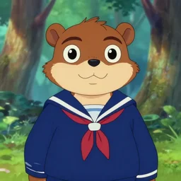 don bluth, loish, artgerm, joshua middleton, steampunk, clockpunk anthropomorphic weasel, full sailor suit, symmetrical eyes symmetrical face, colorful animation forest background
