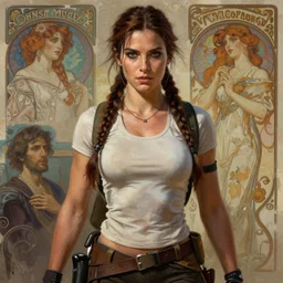 hyperdetailed portrait of evil lara croft. digital painting, sharp foccus ilustration, artstation hq. intricate, elegant. wlop, greg rutkowski, alphonse mucha,. dan mumford. incredible background by repin. full height. decollage. assemblange. cgsociety. impressionism
