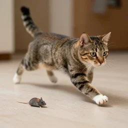a cat chasing & a mouse