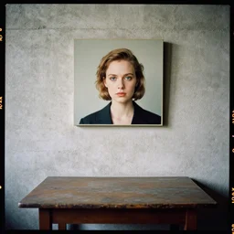 kodak portra 4 0 0, 8 k, highly detailed, britt marling style, award winning colour still - life portrait of a rough concrete wall, a square wall picture, a 1 9 4 0 s table