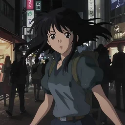 anime visual, dark portrait of a young female traveler in shibuya at night shopping, very low light, beautiful face by makoto shinkai, ilya kuvshinov, yoh yoshinari, dynamic pose, dynamic perspective, cel shaded, flat shading mucha, rounded eyes, moody, detailed facial features, psycho pass, gits