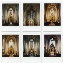 church polaroids and religious motives, surrealistic collage art