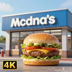 Blue McDonalds Restaurant, 4k realistic photo