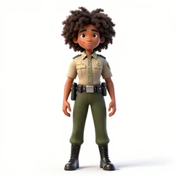 afro-haired sheriff with badge, detailed 3d character render, full body, standing, isolated on a pure white background, centered, whole figure in frame, sharp focus, studio lighting