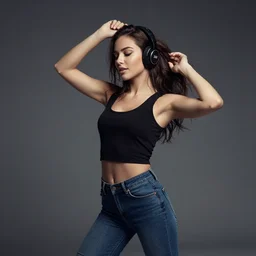 a beautiful woman with headphones dancing by jason brooks