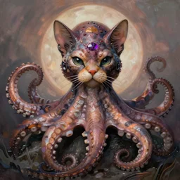 psychedelic highly detailed octopus cat chimera, 4 k, octopus cat, digital painting, matte finish