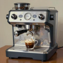 a painting of haunted espresso machine that makes coffee from human souls