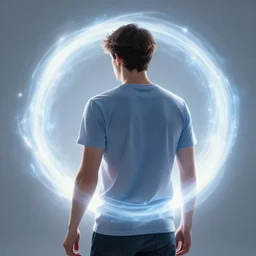 photo still of posterior view, ian bohen enchanting a light spell, glowing aura, 8 k, studio lighting bright ambient lighting key light, 8 5 mm f 1. 8