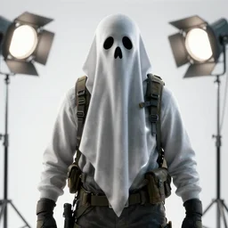 still photo of ghost from call of duty, highly detailed, photorealistic portrait, bright studio setting, studio lighting, crisp quality and light reflections, unreal engine 5 quality render