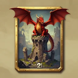 top down view on a red dragon perched on a ruined tower, digital art, tabletop character token, monster token, virtual tabletop, vtt, roll 2 0, fantasy grounds, dnd