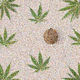 pattern with marijuana leaves and coconuts in pastel tone