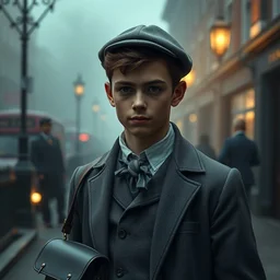 portrait of a young person named percy toplis dressed as a 1 8 8 0 s doctor carrying a gladstone bag, nicoletta ceccoli, mark ryden, lostfish, hyung tae, frank frazetta, depth of field, detailed and intricate foggy london evening london environment, 8 k resolution, hyperrealistic, octane render