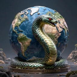 the great cyborg serpent leviathan hyperrrealistic curling around the world 3d render zbrush vray caravaggio