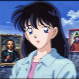 blurry and dreamy screencap of a character from 9 0 s satoshi kon anime, character design by yoshitaka amano, glitchy vhs tape, abstract background, perfect blue color palette, noisy film grain effect, blurry image, renessaince oil painting