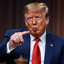 donald j. trump shooting chocolate pudding from his fingertips
