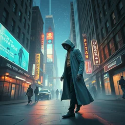 watchman universe, doctor manhattan walking down street, buildings collapsing