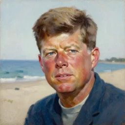 facial portrait of john f kennedy, old and retired on the nantucket beach, oil on canvas by william sidney mount - 1 9 8 2, trending on artstation