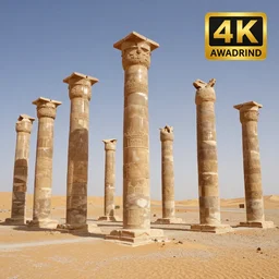 pillars in the middle of the desert, photography, award winning, 4 k
