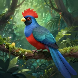 A quetzal bird in a jungle glowing. beautiful fantasy art by By Artgerm and Hayao Miyazaki,  trending on artstation.