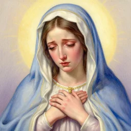 portrait of crying gorgeous young mother mary our lady of sorrows by greg hildebrandt beautiful high detail pastel colors