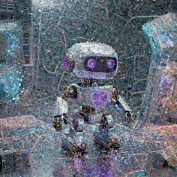 tiny robot with purple lights, professional photo, hdr, bokeh, sci fi