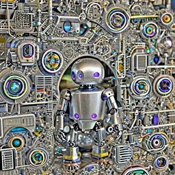 tiny robot with purple lights, professional photo, hdr, bokeh, sci fi