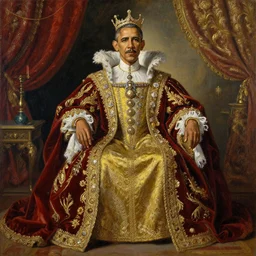 obama as the royal king by greg hildebrant lisa frank fancy rococo baroque oil painting high quality award winning clothed in fancy garb