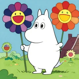 moomin cartoon, Finnish cartoon, anime, anime key art, takashi murakami
