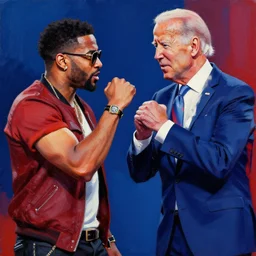 matrix style painting of alex jones rap battling joe biden