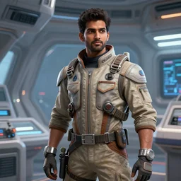 epic professional digital art of handsome indian male starship engineer, by leesha hannigan, iris van herpen, artstation, cgsociety, wlop, epic, much wow, much detail, gorgeous, detailed, masterpiece