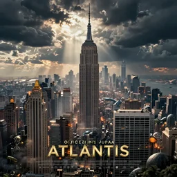 apocalyptic new York colleding into utopia atlantis, movie poster