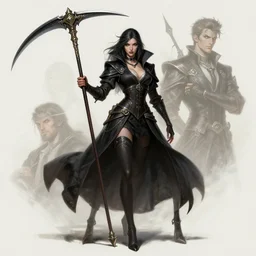 a highly detailed illustration of female plague doctor wielding long scythe, dramatic seductive pose, art by artgerm and greg rutowski and ilya kuvshinov, intricate, elegant, highly detailed, centered, digital painting, artstation, concept art, smooth, sharp focus, league of legends concept art, wlop.