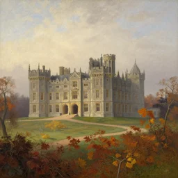 victorian castle morning, a beautiful painting of john atkinson grimshaw, autumn