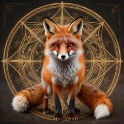 a portrait of a beautiful fox which is from the fourth dimension intricate sacred geometry, incredibly detailed