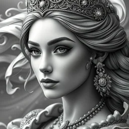 wonderful princess, beautiful face, hyper detailed, flowing background intricate and detailed, ornate 8 k gorgeous intricate detailed, octane render,, black and white