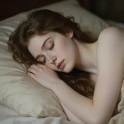 cinestill 5 0 d portrait of a dreamy beautiful woman in style of allegorian of sleep paint of waterhouse by liebovitz, elegant, highly detailed, pale mute matt, soft blur, artstation, sharp focus, head in focus