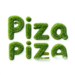 a text font that looks like grass, the text spells pizza