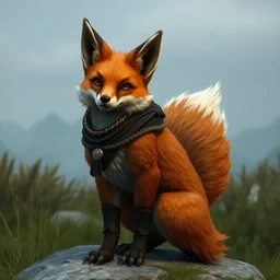 a medieval anthropomorphic fox with a fluffy tail in skyrim