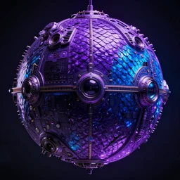 a photo of 8k ultra realistic sphere spaceship made of huge dragon scales, purple and blue neon, cinematic lighting, trending on artstation, 4k, hyperrealistic, focused, extreme details, unreal engine 5, cinematic, masterpiece