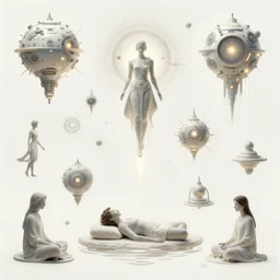 high depth, collective civilization universal, calm, healing, resting, life, hybrids, scifi, glowing lights!!, published concept art, mixed medias, image overlays, sharp focus, thin glowing wires, winning illustration, art by greg rutkowski and alphonse mucha, singularity!!!, 3 6 0 projection
